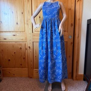 Mata Traders Blue Floral Ethical Fair Trade Cotton Dress Pockets Size S Boho